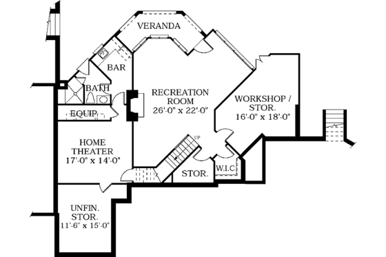 Floor Plan - Lower Floor for European House Plan #453-356 - 5 bed, 4 bath