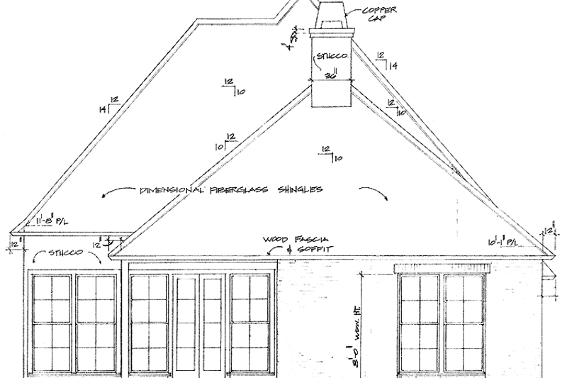 Architectural House Design - Exterior - Rear Elevation for European House Plan #301-153 - 3 bed, 2 bath