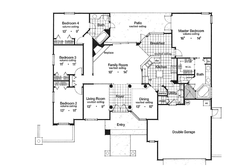 House Blueprint - Floor Plan - Main Floor for Mediterranean House Plan #417-602 - 4 bed, 2 bath