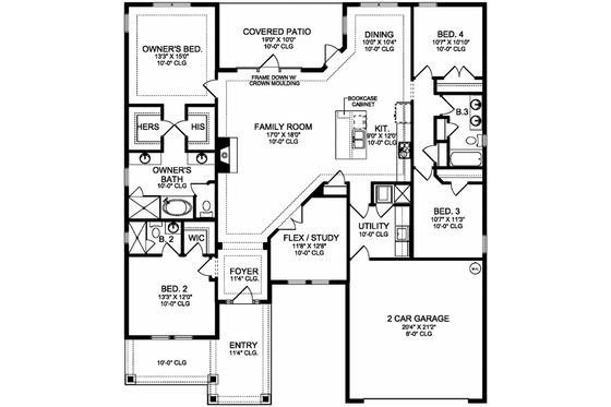 Floor Plan - Main Floor for Colonial House Plan #1058-122 - 4 bed, 2 bath
