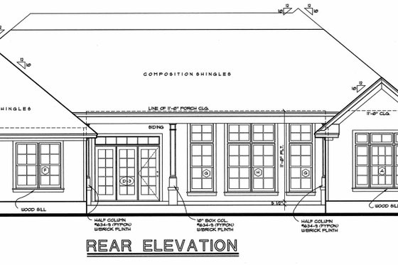 Exterior - Rear Elevation for Craftsman House Plan #20-164 - 3 bed, 3 bath