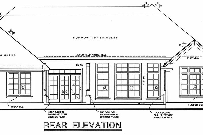 House Blueprint - Exterior - Rear Elevation for Craftsman House Plan #20-164 - 3 bed, 3 bath