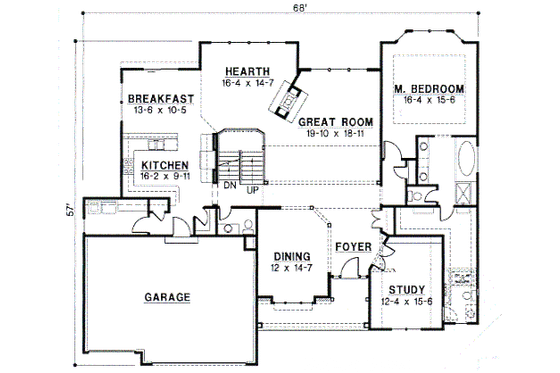 Floor Plan - Main Floor for European House Plan #67-453 - 4 bed, 3.5 bath