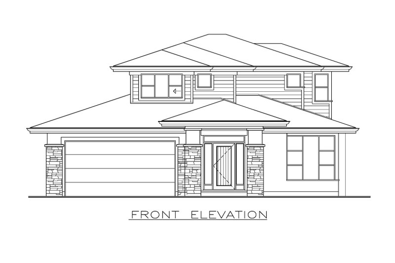 Architectural House Design - Exterior - Front Elevation 3 for Prairie House Plan #1100-52 - 4 bed, 3 bath
