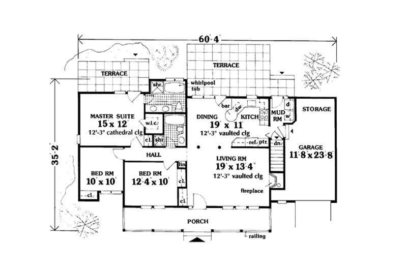 Architectural House Design - Floor Plan - Main Floor for Country House Plan #3-318 - 3 bed, 2 bath