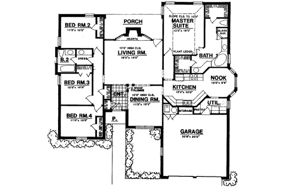 Floor Plan - Main Floor for Traditional House Plan #40-318 - 4 bed, 2 bath