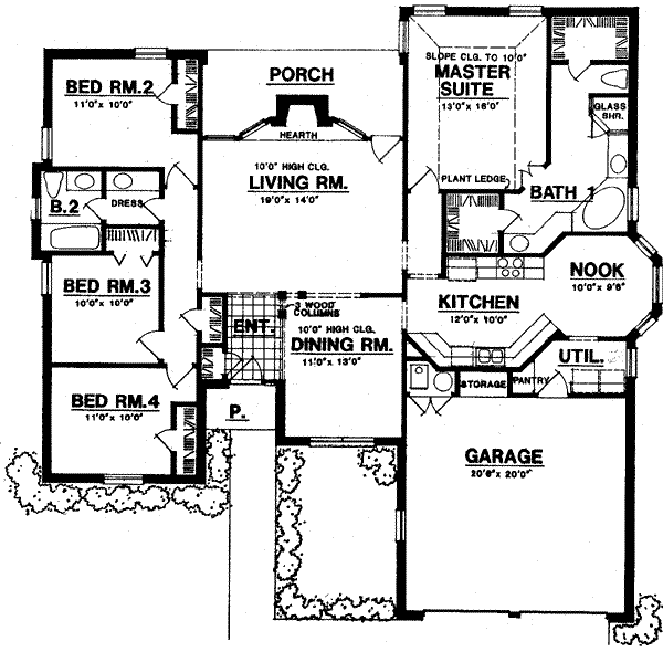 Traditional Style House Plan 4 Beds 2 Baths 1890 Sq/Ft