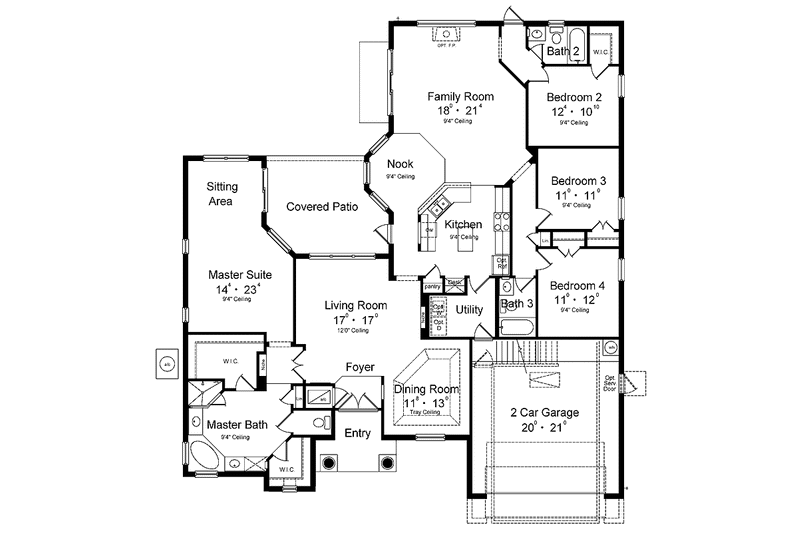 Architectural House Design - Floor Plan - Main Floor for Mediterranean House Plan #1015-11 - 4 bed, 3 bath
