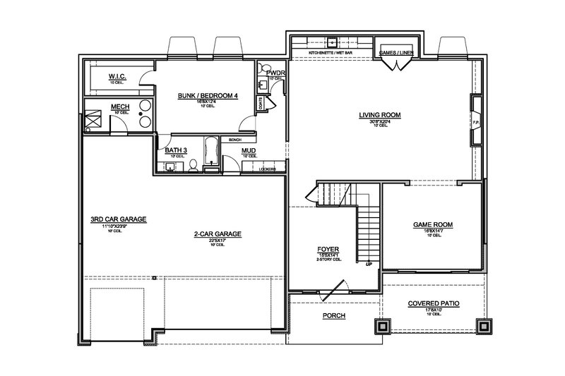 House Design - Floor Plan - Main Floor for Farmhouse House Plan #1073-52 - 4 bed, 4 bath