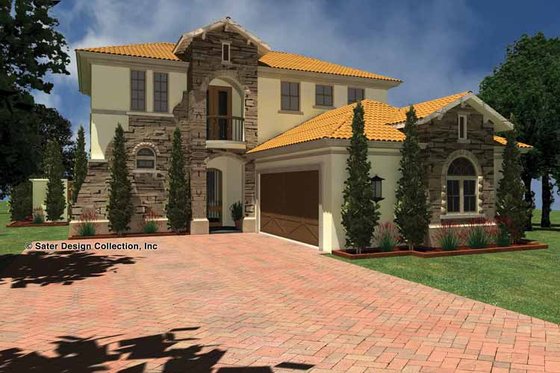 Exterior - Front Elevation 3 for Mediterranean House Plan #930-435 - 3 bed, 4 bath