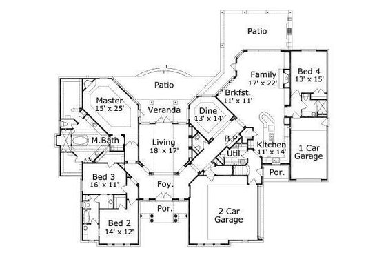 Floor Plan - Main Floor for European House Plan #411-263 - 4 bed, 3.5 bath