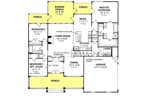 Floor Plan - Main Floor for Country House Plan #20-2007 - 3 bed, 2 bath