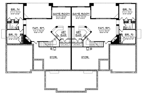 Floor Plan - Lower Floor for Traditional House Plan #70-823 - 4 bed, 3.5 bath