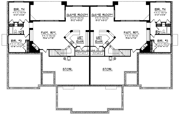 House Blueprint - Traditional Floor Plan - Lower Floor Plan #70-823