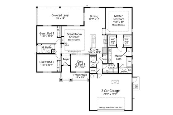 Floor Plan - Main Floor for Craftsman House Plan #938-94 - 3 bed, 2.5 bath