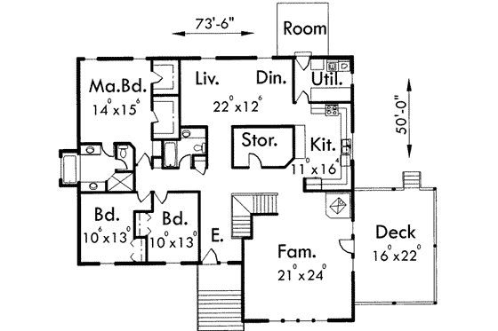Floor Plan - Main Floor for Traditional House Plan #303-318 - 3 bed, 2 bath