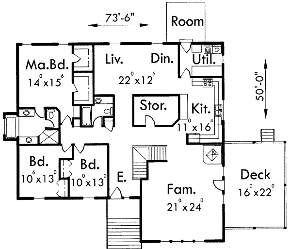 Floor Plan - Main Floor for Traditional House Plan #303-318 - 3 bed, 2 bath