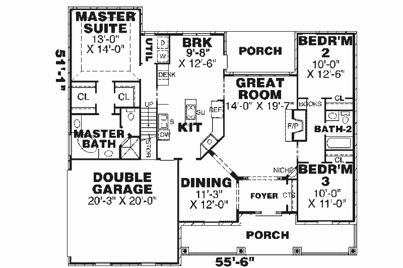 Dream House Plan - Floor Plan - Main Floor for Traditional House Plan #34-142 - 3 bed, 2 bath
