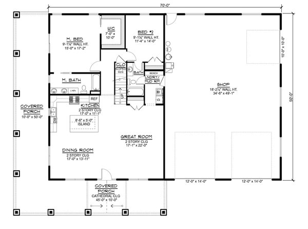 House Blueprint - Floor Plan - Main Floor for Barndominium House Plan #1064-492 - 4 bed, 3.5 bath
