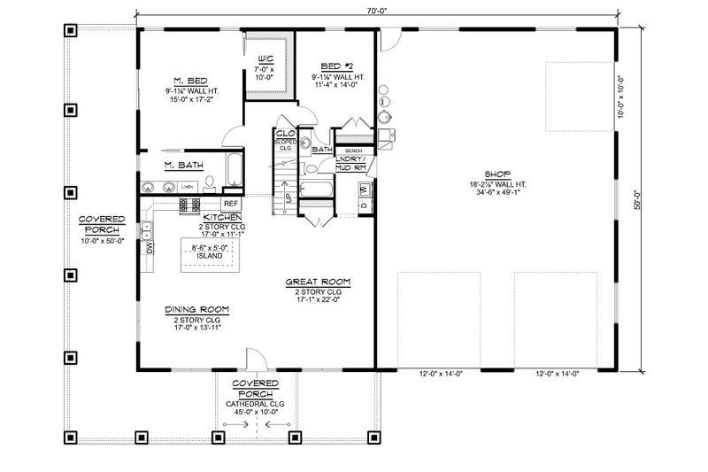 House Blueprint - Floor Plan - Main Floor for Barndominium House Plan #1064-492 - 4 bed, 3.5 bath