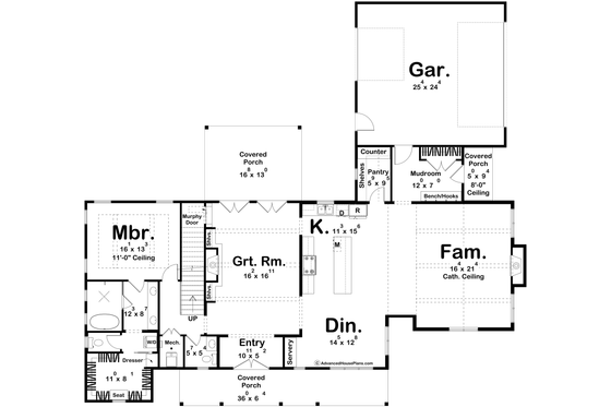 Floor Plan - Main Floor for Farmhouse House Plan #455-680 - 4 bed, 3.5 bath