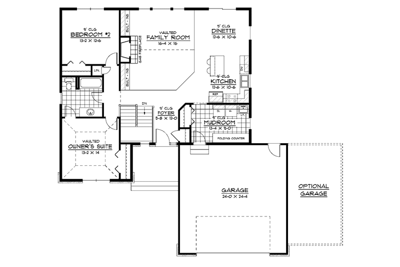 Home Plan - Floor Plan - Main Floor for European House Plan #51-590 - 2 bed, 1 bath