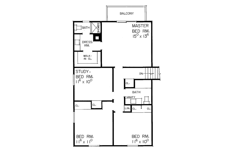 Home Plan - Floor Plan - Upper Floor for Contemporary House Plan #72-576 - 4 bed, 0 bath