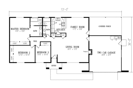 Floor Plan - Main Floor for Adobe / Southwestern House Plan #1-305 - 3 bed, 2 bath