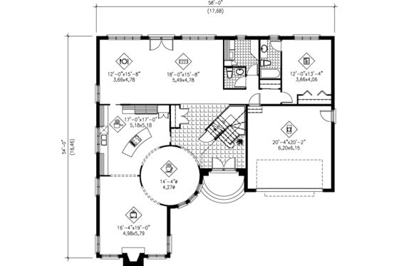 Floor Plan - Main Floor for European House Plan #25-285 - 6 bed, 3.5 bath