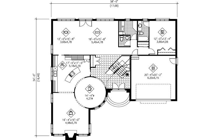 House Plan Design - Floor Plan - Main Floor for European House Plan #25-285 - 6 bed, 3.5 bath
