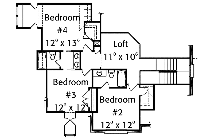 Home Plan - Floor Plan - Upper Floor for Colonial House Plan #429-375 - 4 bed, 3.5 bath