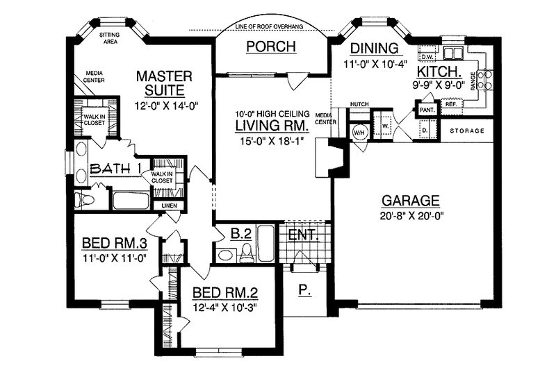 Home Plan - Floor Plan - Main Floor for Traditional House Plan #40-496 - 3 bed, 2 bath