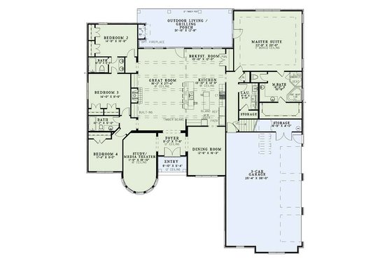 Floor Plan - Main Floor for European House Plan #17-3386 - 4 bed, 3 bath