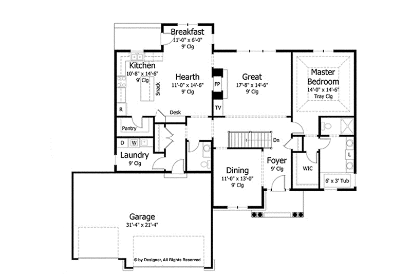 Home Plan - Floor Plan - Main Floor for European House Plan #51-975 - 3 bed, 2.5 bath