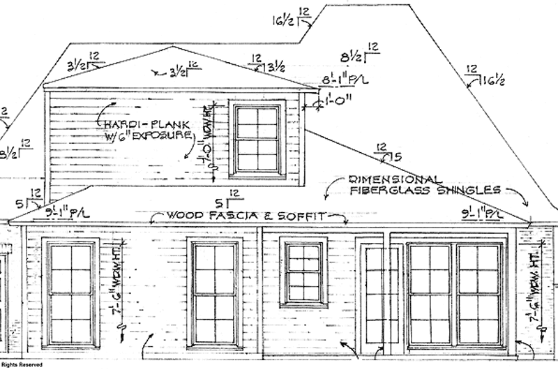 Home Plan - Exterior - Rear Elevation for Country House Plan #301-151 - 3 bed, 2.5 bath