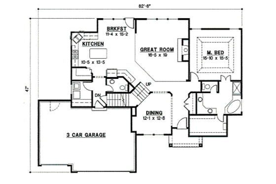 Floor Plan - Main Floor for Traditional House Plan #67-834 - 4 bed, 3 bath