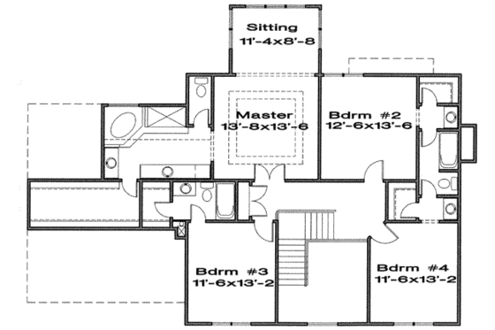 Floor Plan - Upper Floor for Colonial House Plan #6-104 - 4 bed, 3.5 bath
