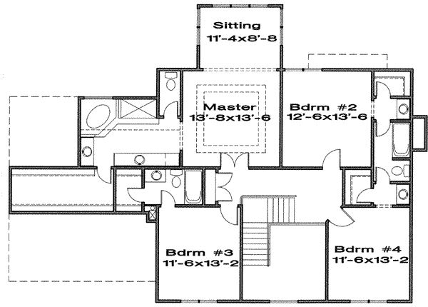 Colonial Floor Plan - Upper Floor Plan #6-104