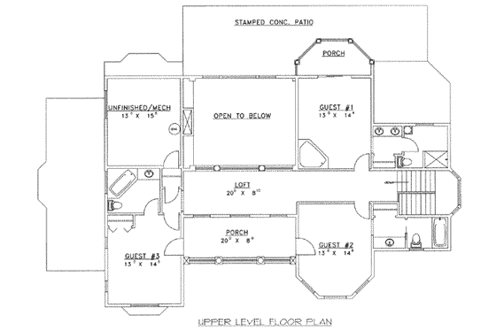 Floor Plan - Upper Floor for European House Plan #117-466 - 6 bed, 6.5 bath