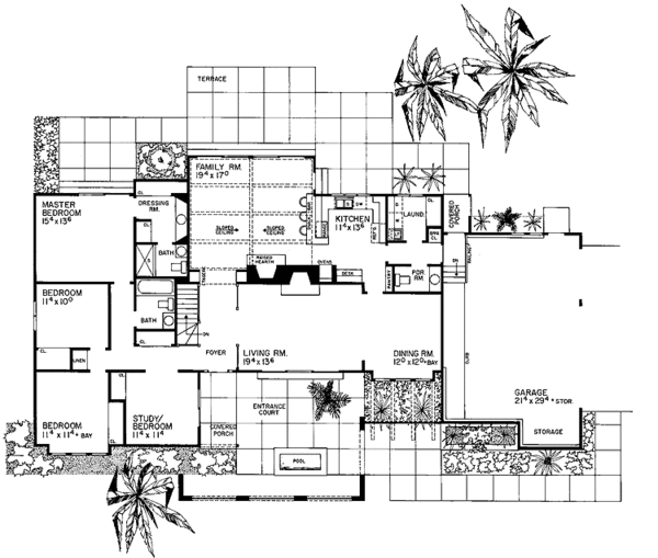 Architectural House Design - Mediterranean Floor Plan - Main Floor Plan #72-740