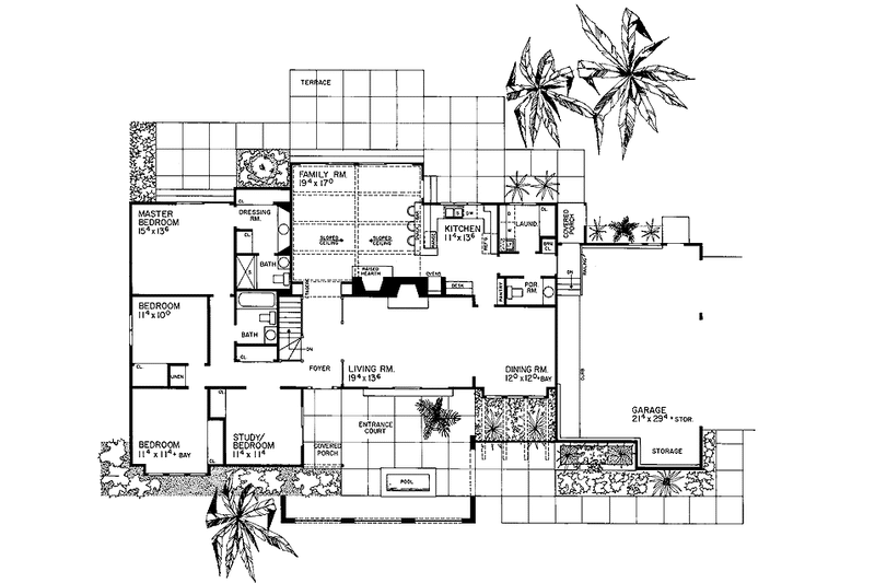 Home Plan - Floor Plan - Main Floor for Mediterranean House Plan #72-740 - 4 bed, 2.5 bath