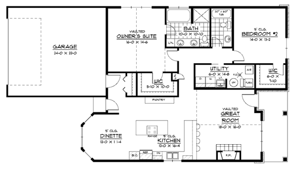 House Design - Ranch Floor Plan - Main Floor Plan #51-599