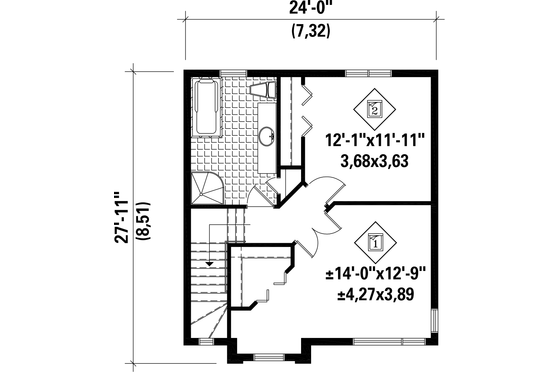 Floor Plan - Upper Floor for Contemporary House Plan #25-4581 - 2 bed, 1 bath