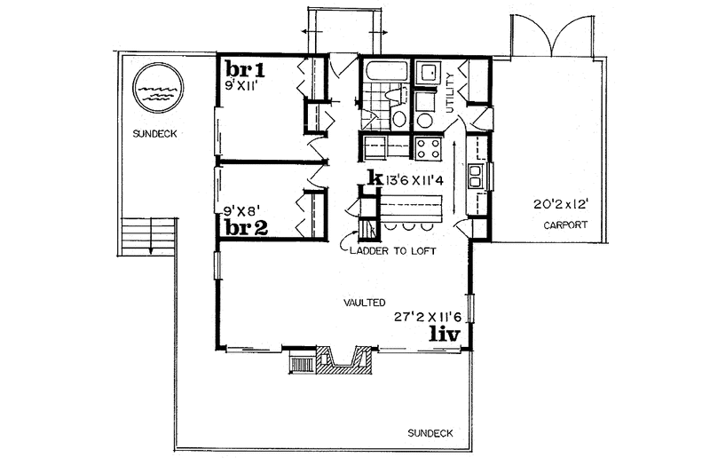 Home Plan - Floor Plan - Main Floor for Cabin House Plan #47-651 - 2 bed, 1 bath