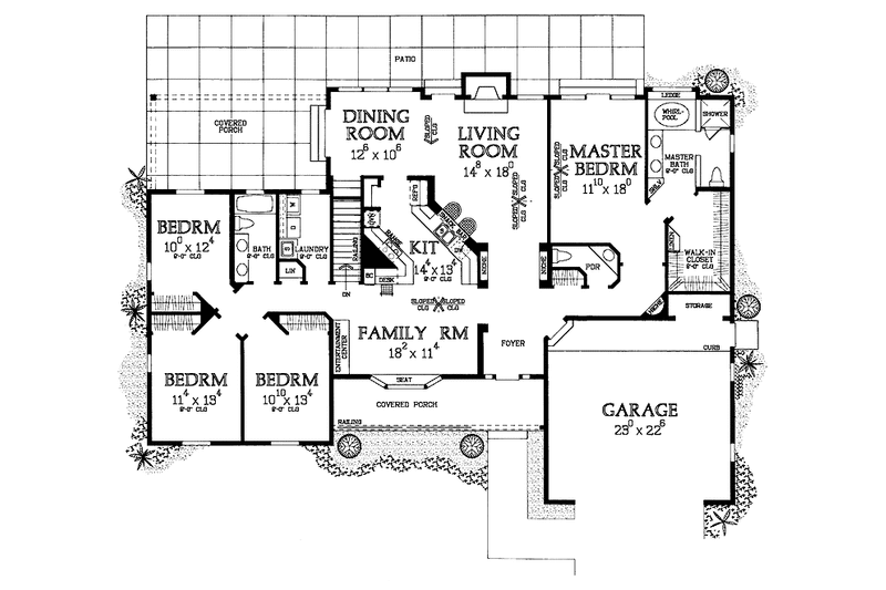 House Blueprint - Floor Plan - Main Floor for Country House Plan #72-1022 - 4 bed, 2.5 bath