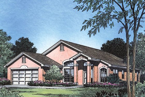 Exterior - Front Elevation for Mediterranean House Plan #417-124 - 3 bed, 2 bath