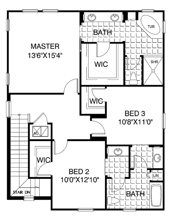 Architectural House Design - Classical Floor Plan - Upper Floor Plan #999-150