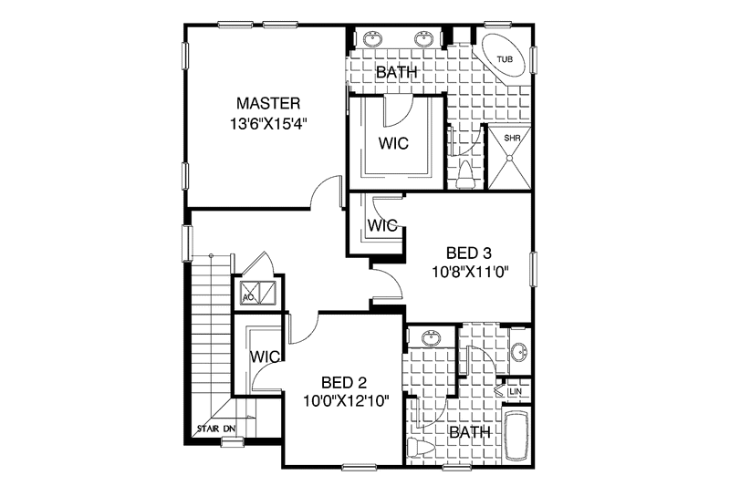 Home Plan - Floor Plan - Upper Floor for Classical House Plan #999-150 - 3 bed, 2.5 bath