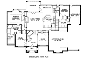 Floor Plan - Main Floor for Mediterranean House Plan #141-212 - 4 bed, 4 bath