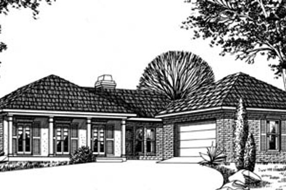 Exterior - Front Elevation for European House Plan #15-112 - 3 bed, 2 bath